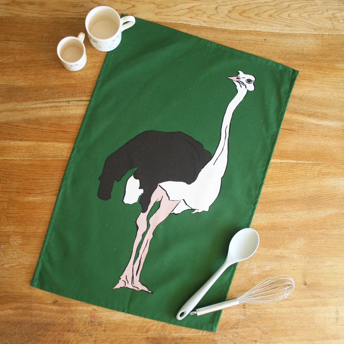 100% COTTON GREEN OSTRICH TEA TOWEL