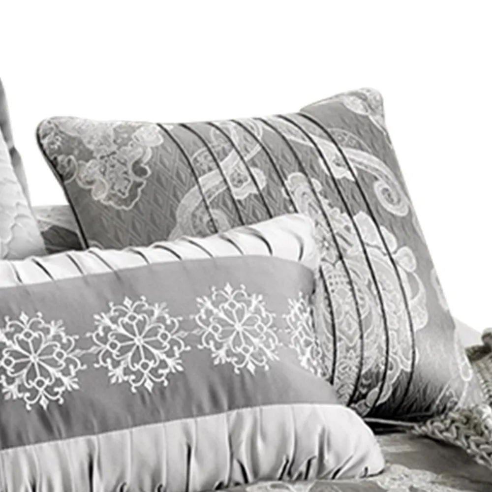 12 Piece King Polyester Comforter Set with Medallion Print, Platinum Gray By Casagear Home