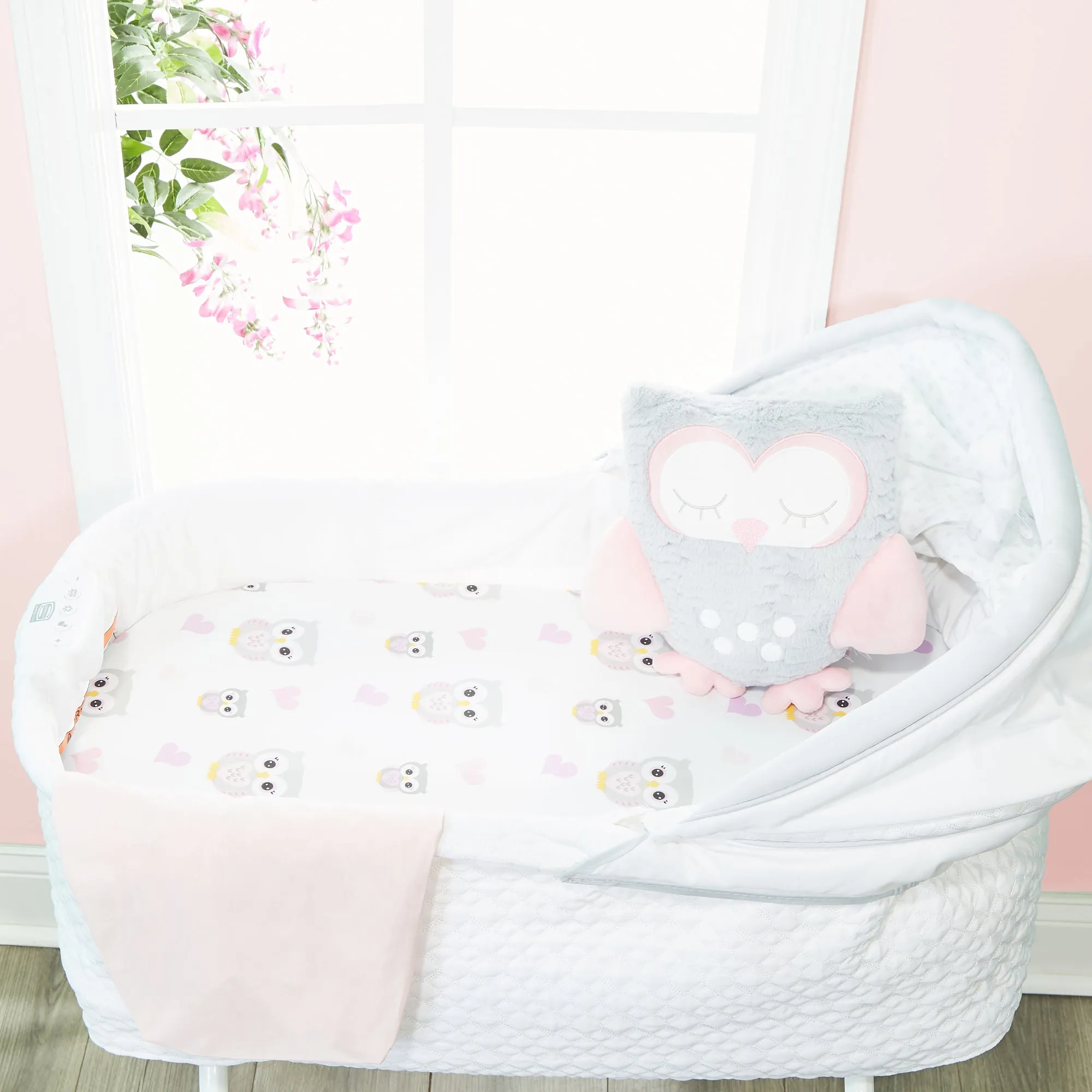 2-Pack Bassinet Sheets - Owls/Pink