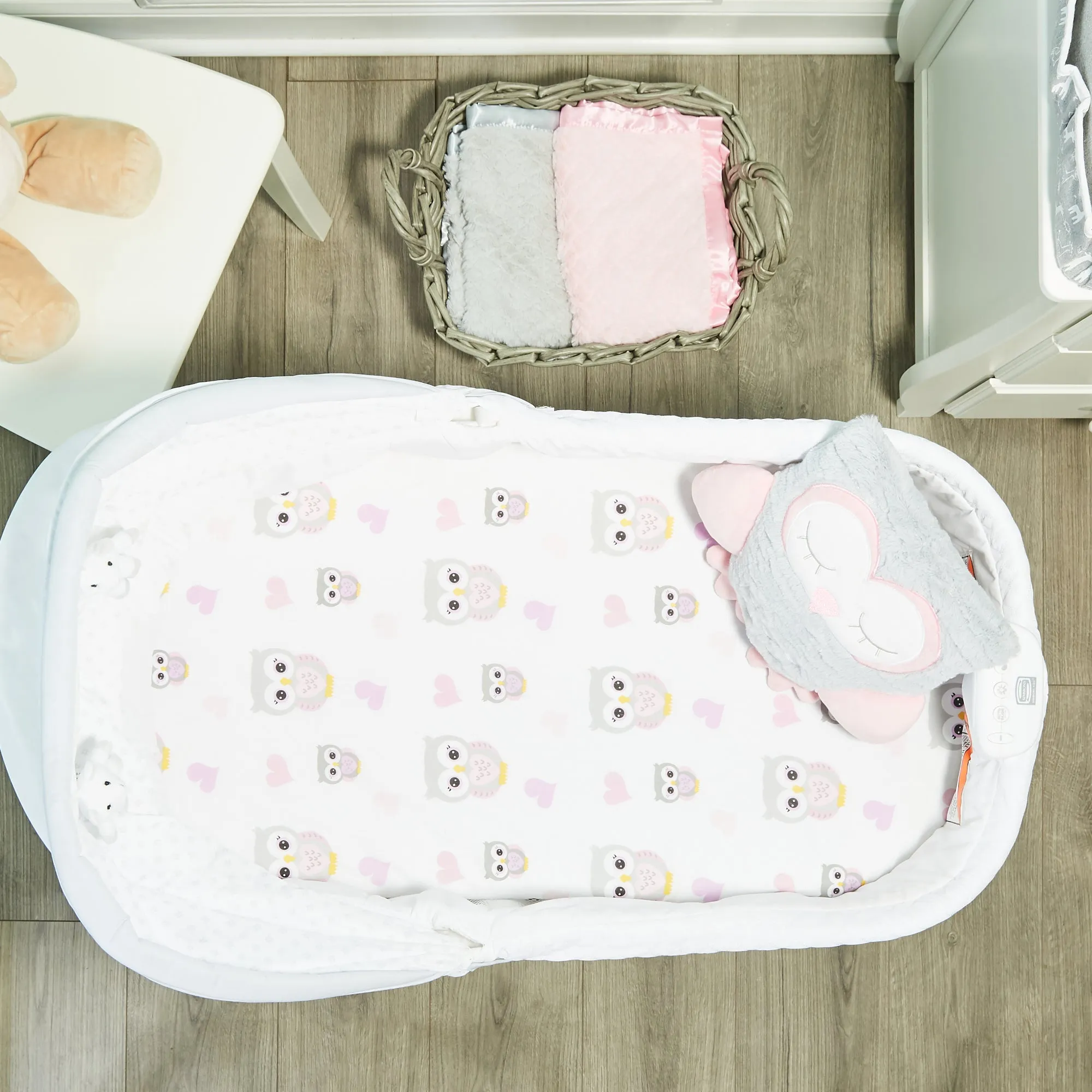 2-Pack Bassinet Sheets - Owls/Pink