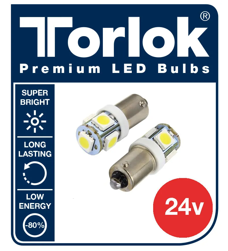 24v Ba9 LED Truck Bulbs, 5 x LED Replaces 249 (T4W) Pack of 2