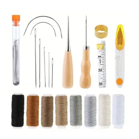 29pcs DIY Upholstery Repair Kit, Leather Craft Tools Set Include Wax Thread & Tape Measure & Hand Sewing Needles & Scissors & Mid-Hole Cone & Log Cone & Copper Ring Thimble, Canvas DIY Tool Set For Leather Repair