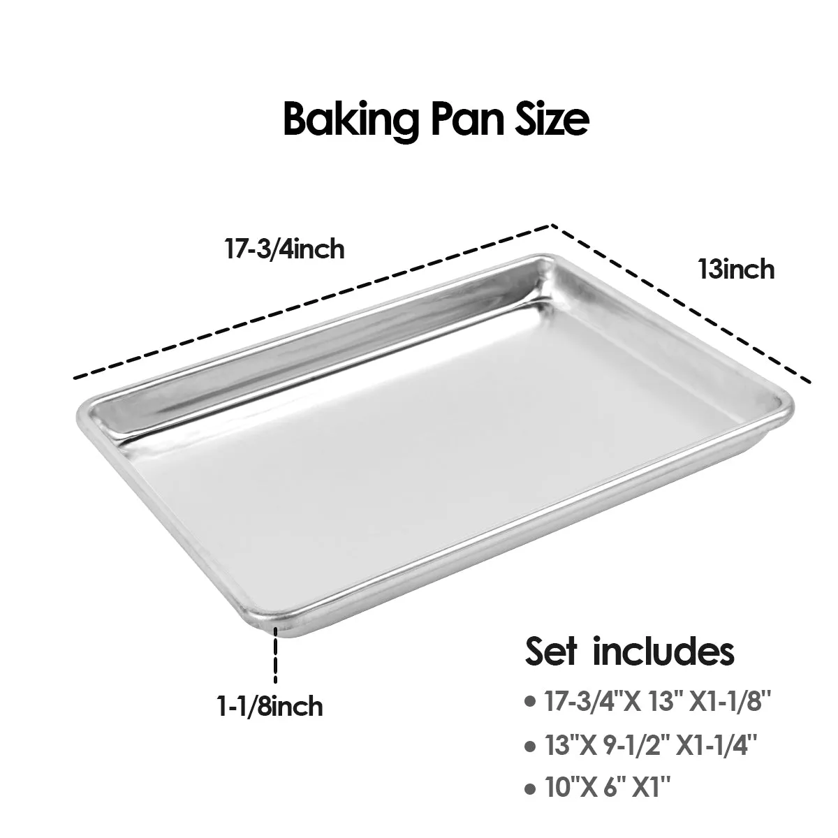 3 Pieces of Aluminum Bun Jelly Roll Baking Pan (18"x13",13"x9", 9"x6")