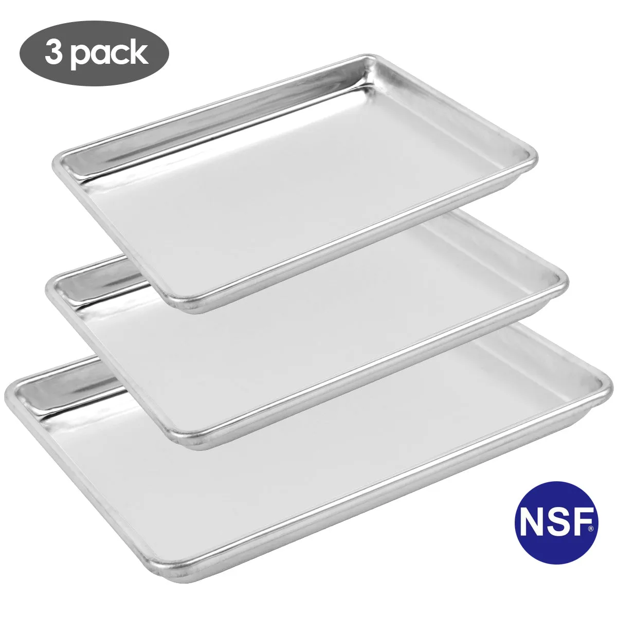 3 Pieces of Aluminum Bun Jelly Roll Baking Pan (18"x13",13"x9", 9"x6")