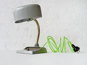 30% SALE Vintage Mid Century Hood Light with Neon Yellow Green Textile Cord