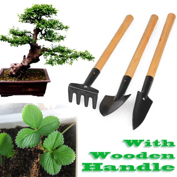 3pcs/Set Mini Garden Tools Shovel Rake Spade Garden Plant Tool Set With Wooden Handle Kids Tools