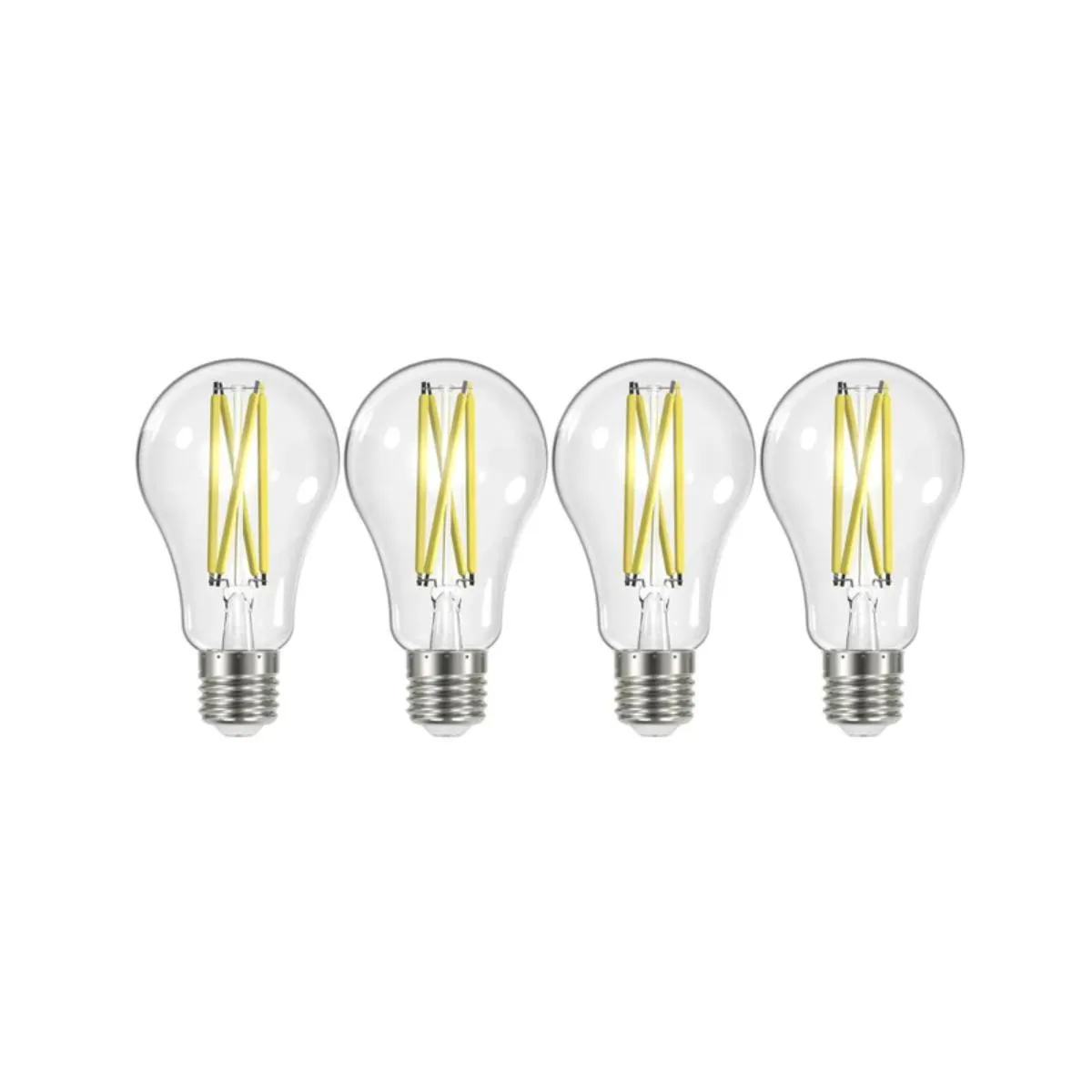 4 Pack - A19 LED Filament Bulb, 13 Watts, 1500 Lumens, 3000K, E26 Medium Base, Clear Finish