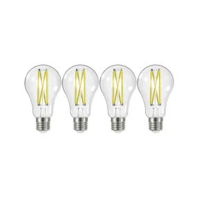 4 Pack - A19 LED Filament Bulb, 13 Watts, 1500 Lumens, 3000K, E26 Medium Base, Clear Finish