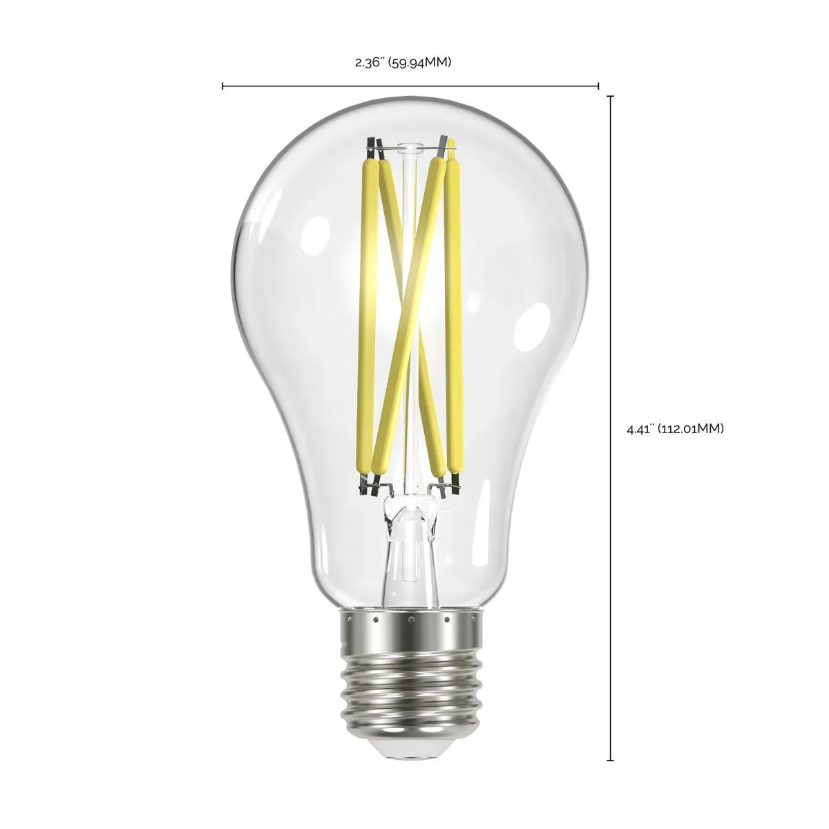 4 Pack - A19 LED Filament Bulb, 13 Watts, 1500 Lumens, 3000K, E26 Medium Base, Clear Finish