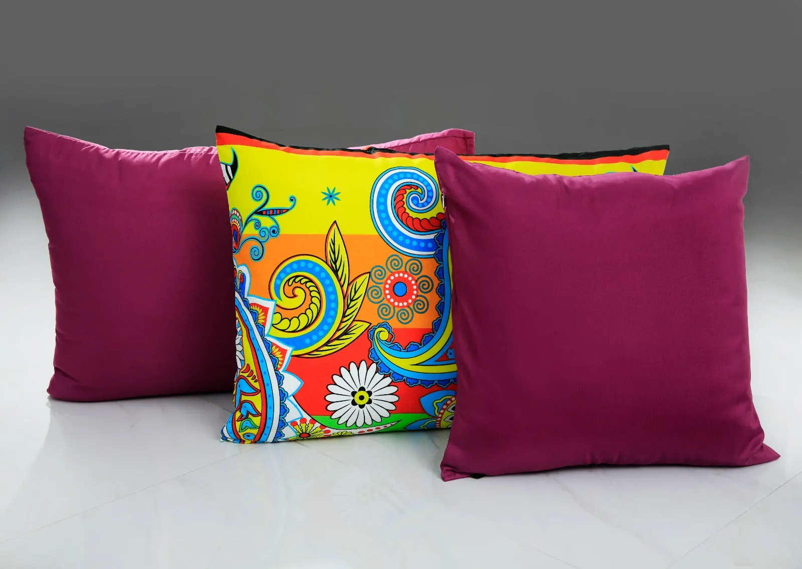 5 PCs Single Comforter Set-Multi Flower (Plum Reverse)