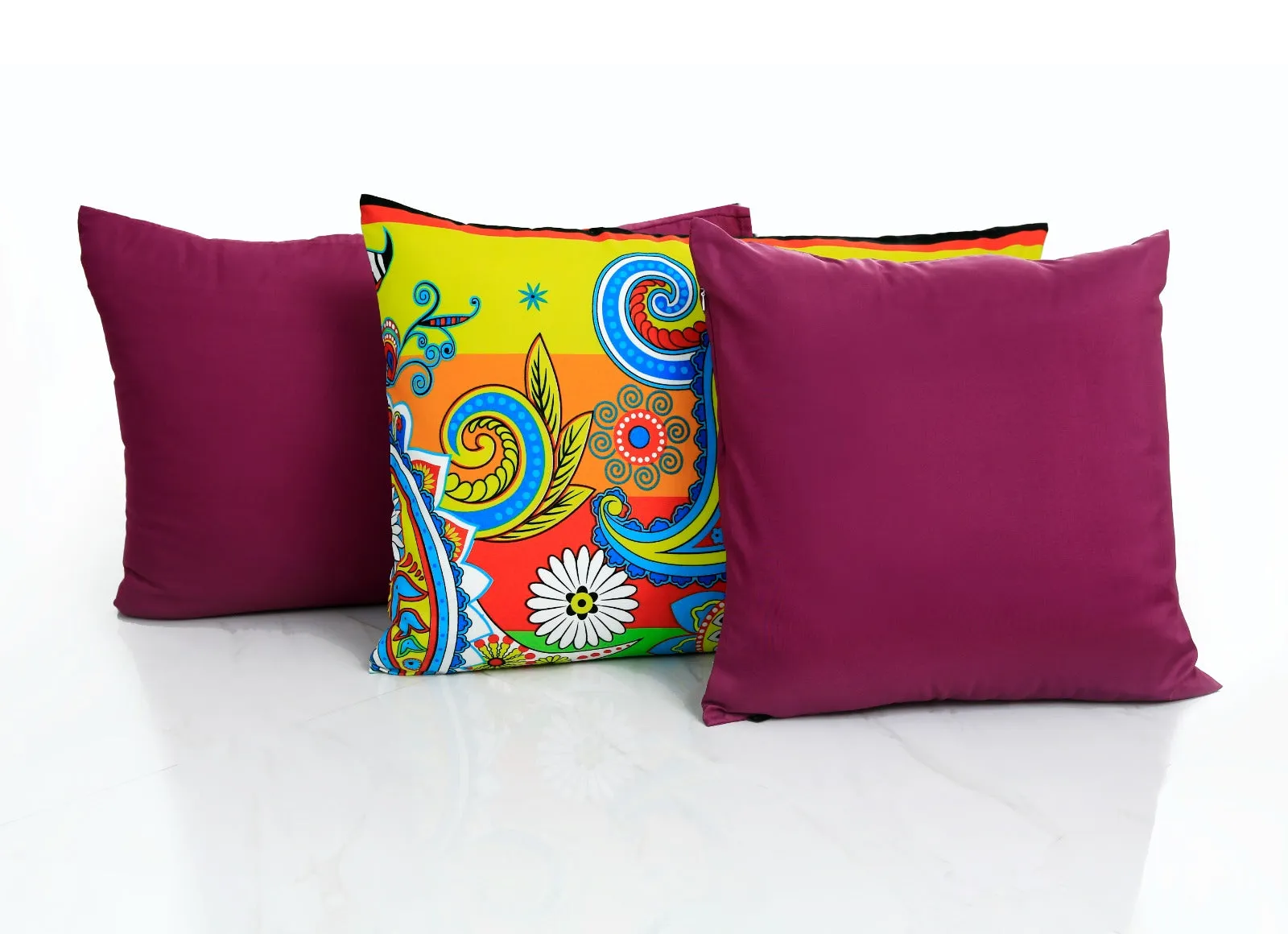 5 PCs Single Comforter Set-Multi Flower (Plum Reverse)