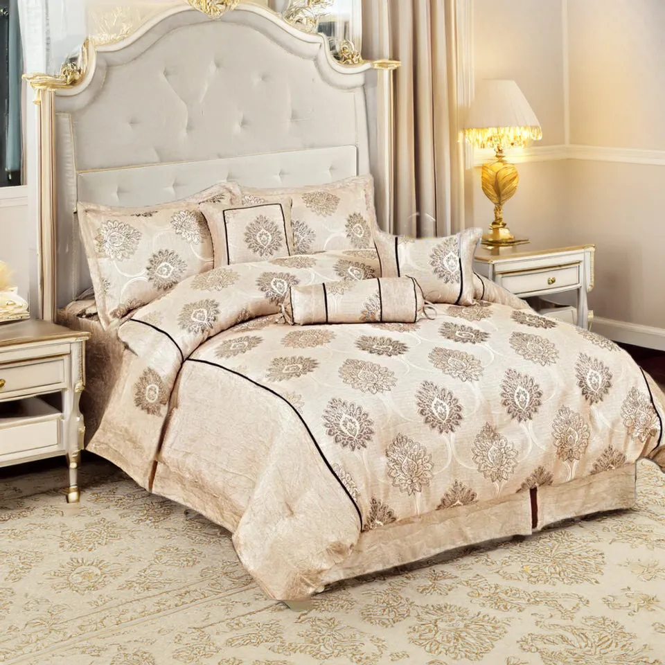 7-Piece Glittery Bedspread Comforter Set - Double King & Super King Size with Pillow Shams - Premium Bedding Ensemble