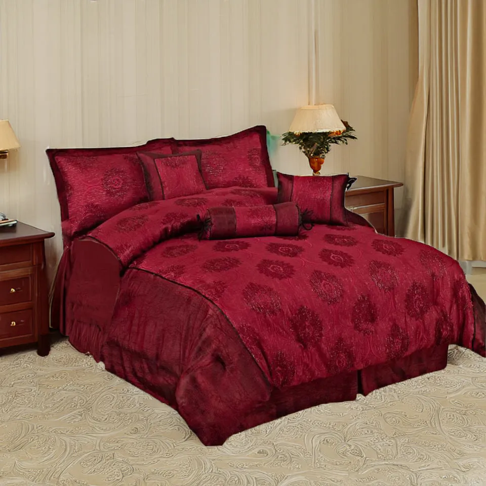 7-Piece Glittery Bedspread Comforter Set - Double King & Super King Size with Pillow Shams - Premium Bedding Ensemble