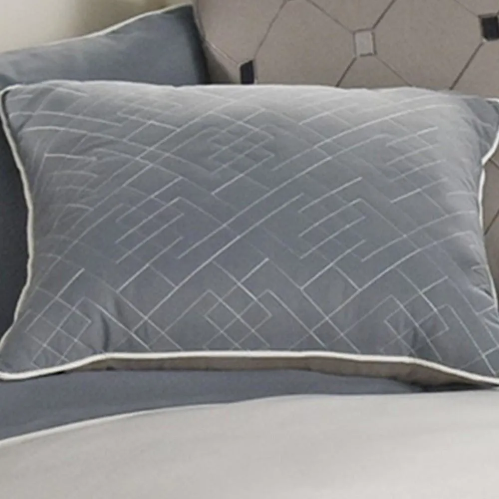 7 Piece Queen Polyester Comforter Set with Geometric Design, Blue and Gray By Casagear Home