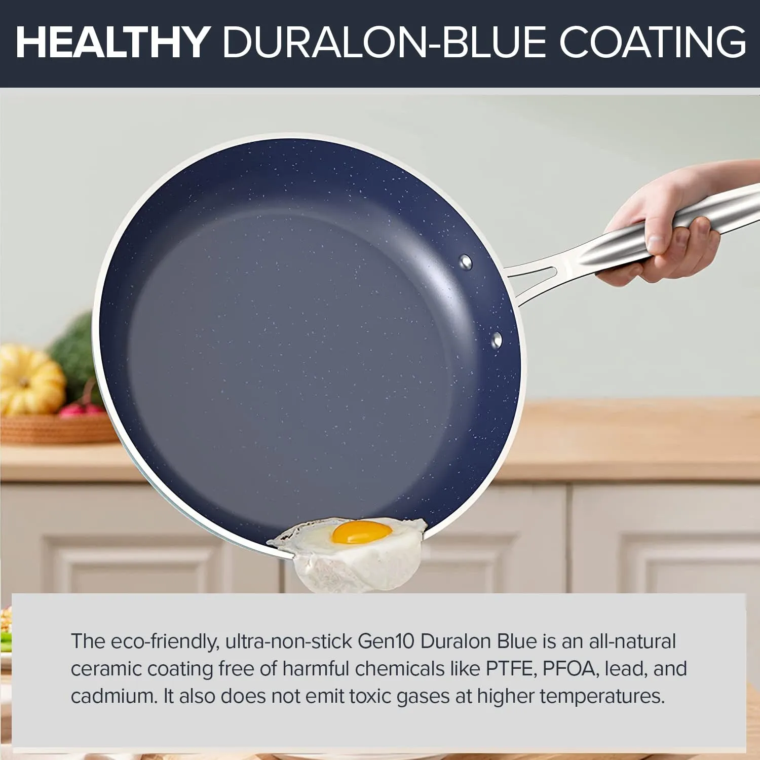 7pc Cookware Set Healthy Duralon Blue Ceramic Nonstick Coated, Diamond Infused Scratch-Resistant, PFAS Free