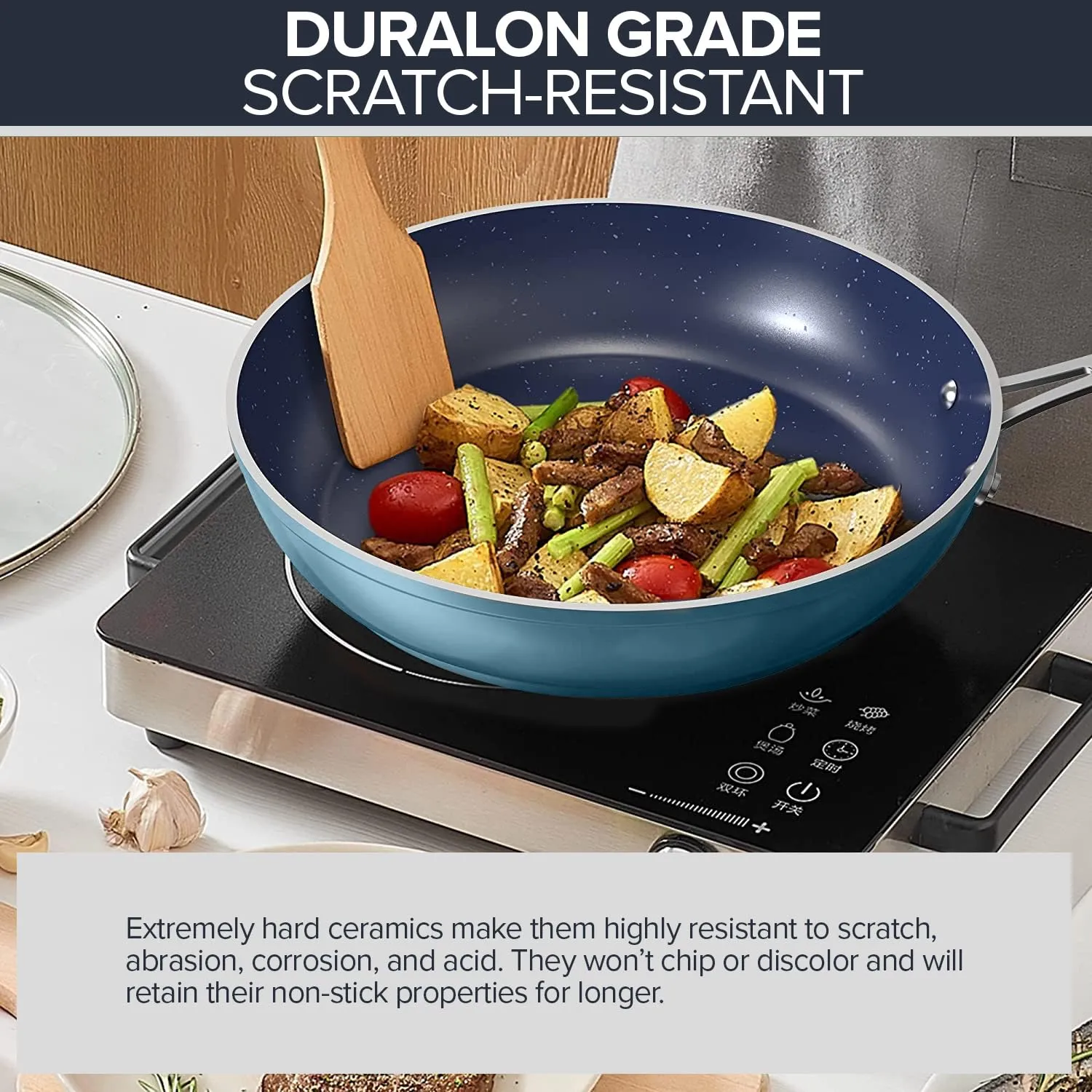 7pc Cookware Set Healthy Duralon Blue Ceramic Nonstick Coated, Diamond Infused Scratch-Resistant, PFAS Free