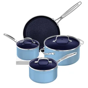 7pc Cookware Set Healthy Duralon Blue Ceramic Nonstick Coated, Diamond Infused Scratch-Resistant, PFAS Free