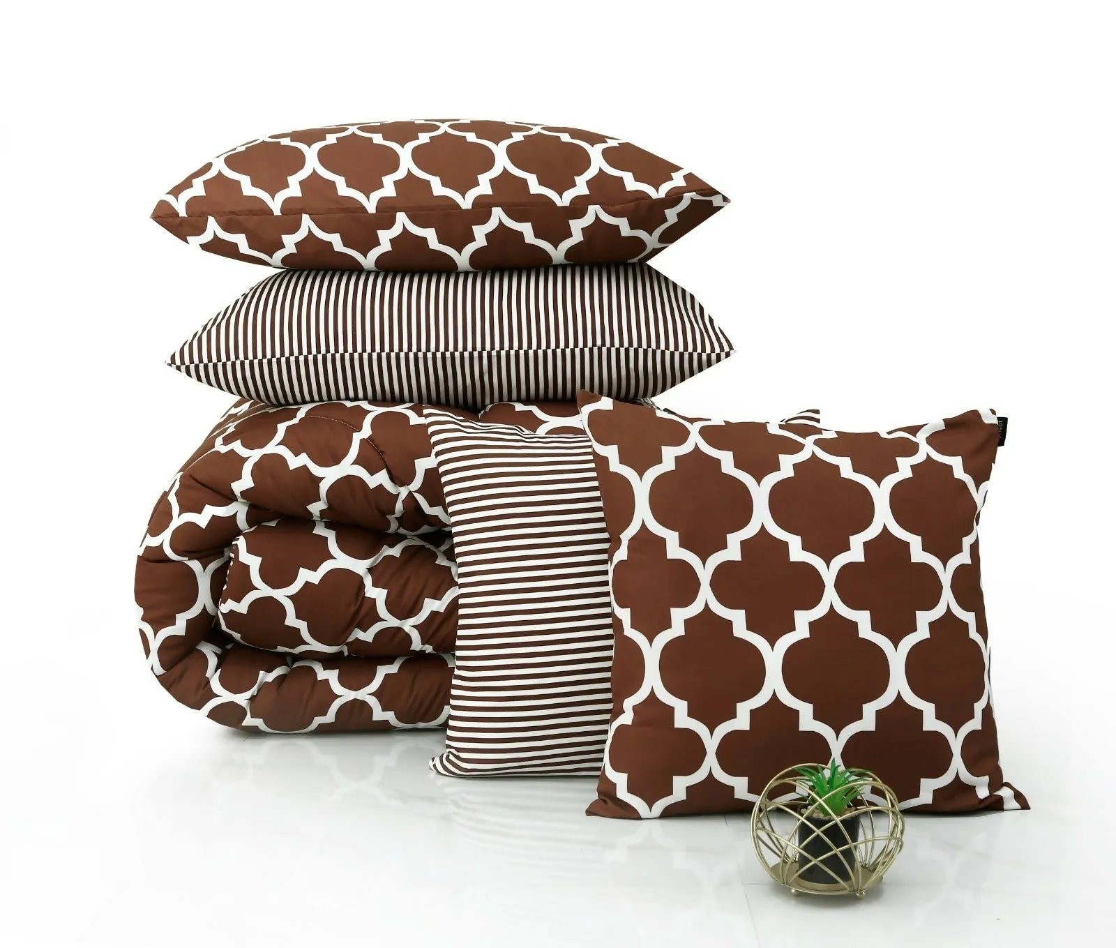 8 PCs Winter Comforter Set-Brown Geometric