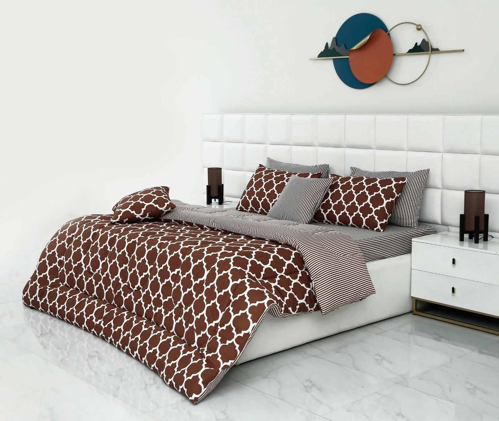 8 PCs Winter Comforter Set-Brown Geometric