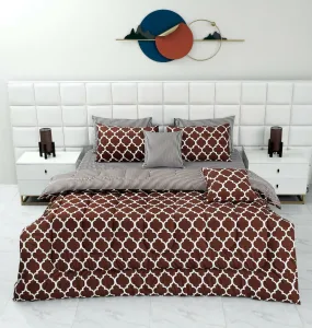 8 PCs Winter Comforter Set-Brown Geometric