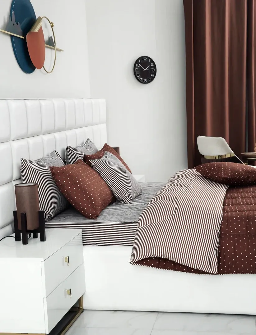 8 PCs Winter Comforter Set-Brown Polka