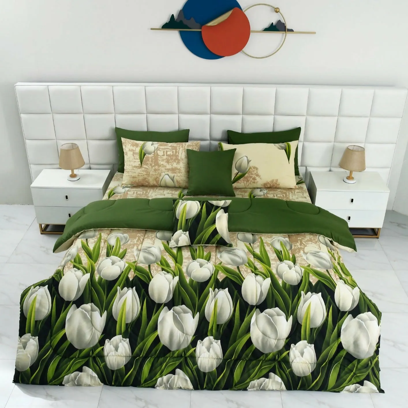 8 PCs Winter Comforter Set- Tulip Green