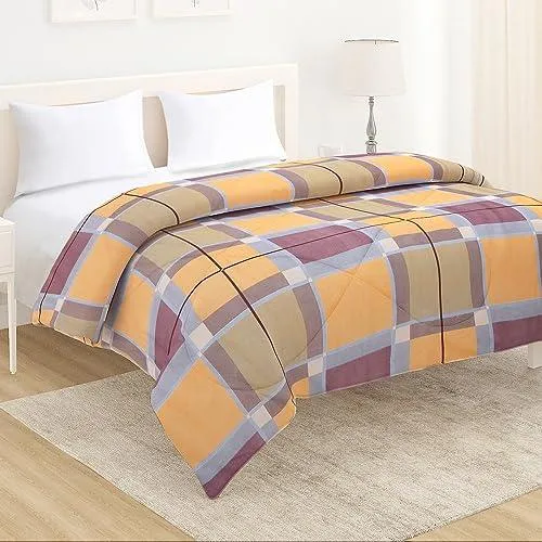 AC Comforter and Bedding Set for Double Bed, Apricot Orange Checks