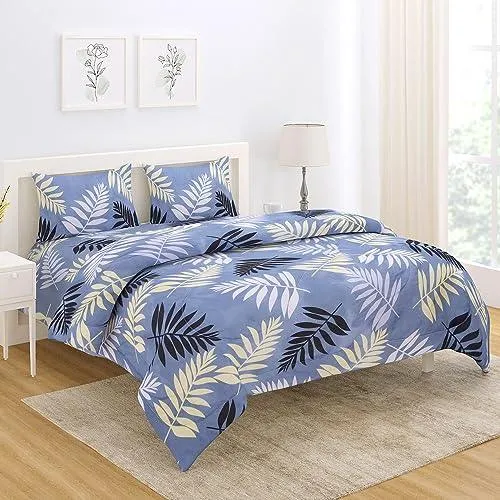 AC Comforter and Bedding Set for Double Bed, Frost Blue Pinnate Leaves