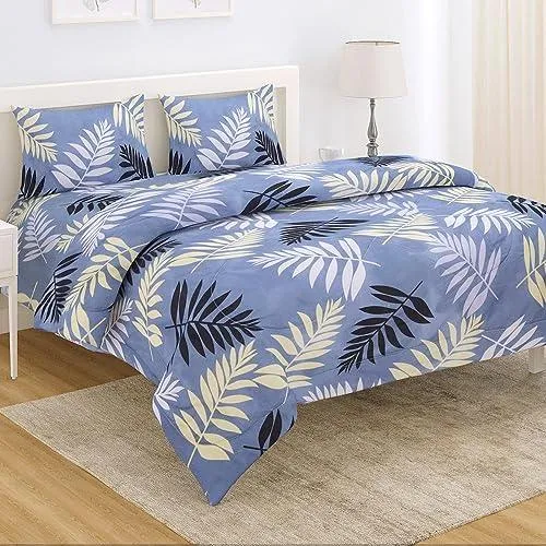 AC Comforter and Bedding Set for Double Bed, Frost Blue Pinnate Leaves