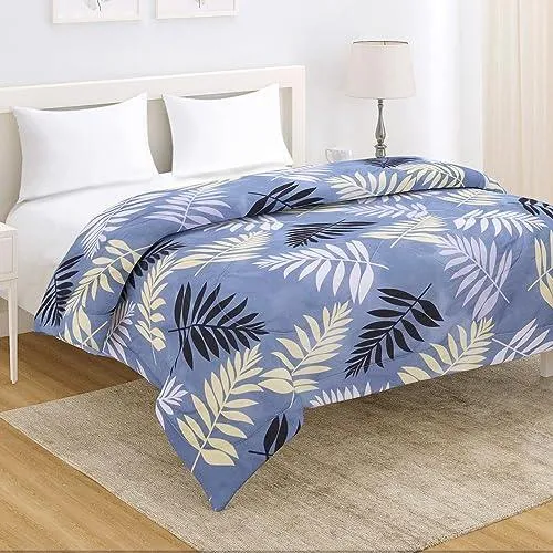 AC Comforter and Bedding Set for Double Bed, Frost Blue Pinnate Leaves