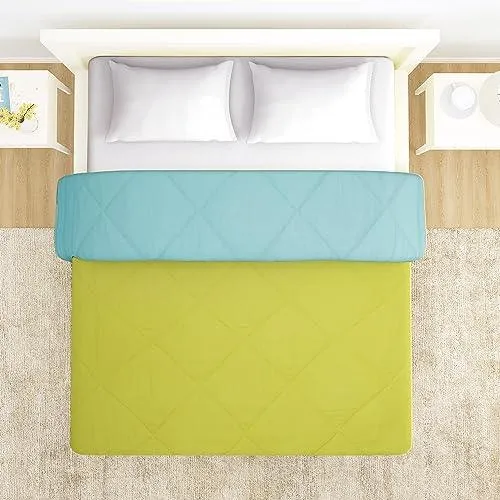 AC Comforter and Bedding Set for Double Bed, Lime Green & Sky Blue