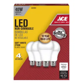 Ace A19 E26 (Medium) LED Bulb Soft White 40 Watt Equivalence 4 pk