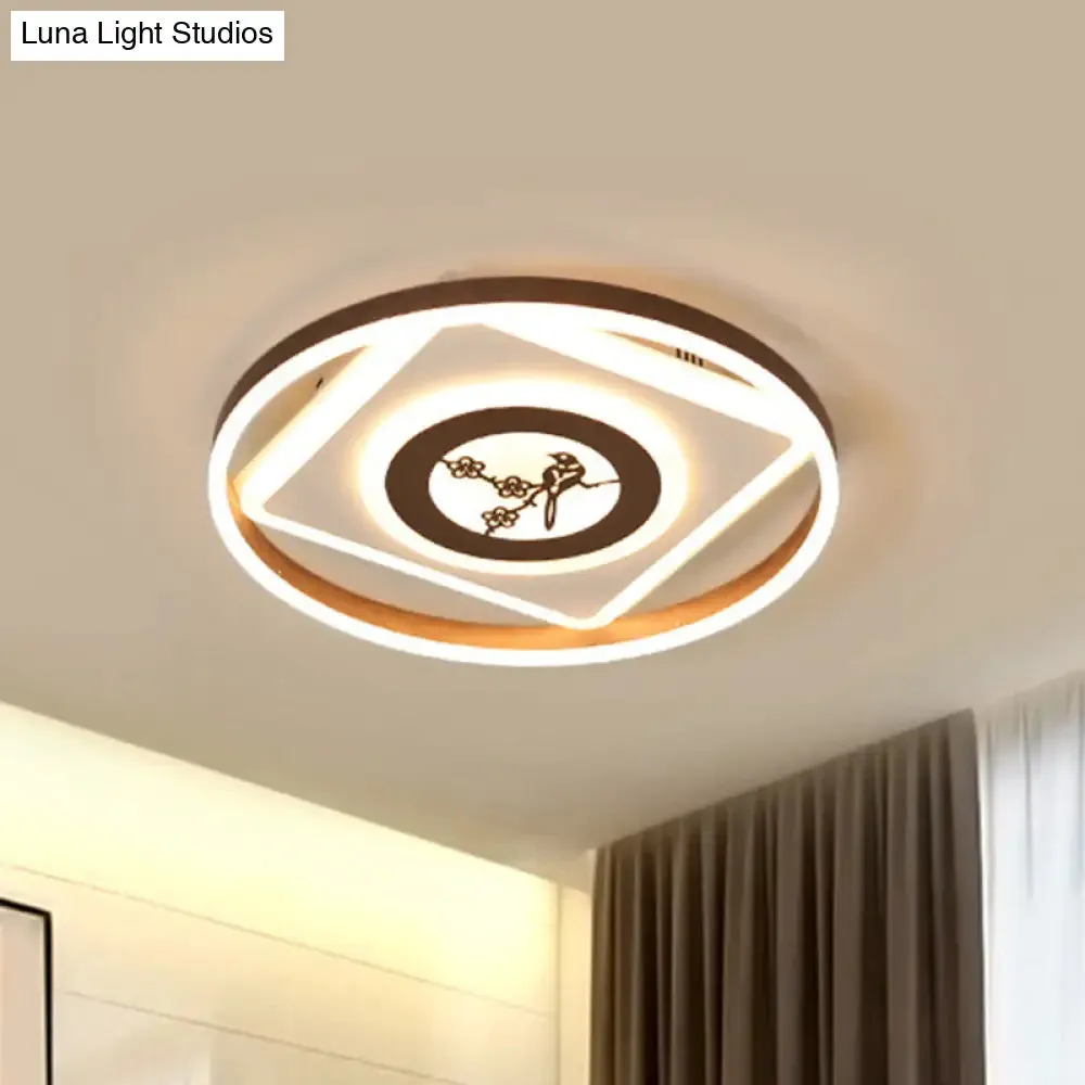 Acrylic Geometric Ceiling Mounted Light - 16"/19.5" Wide - Modern Coffee LED Flush Light in White - Stepless Dimming with Remote Control