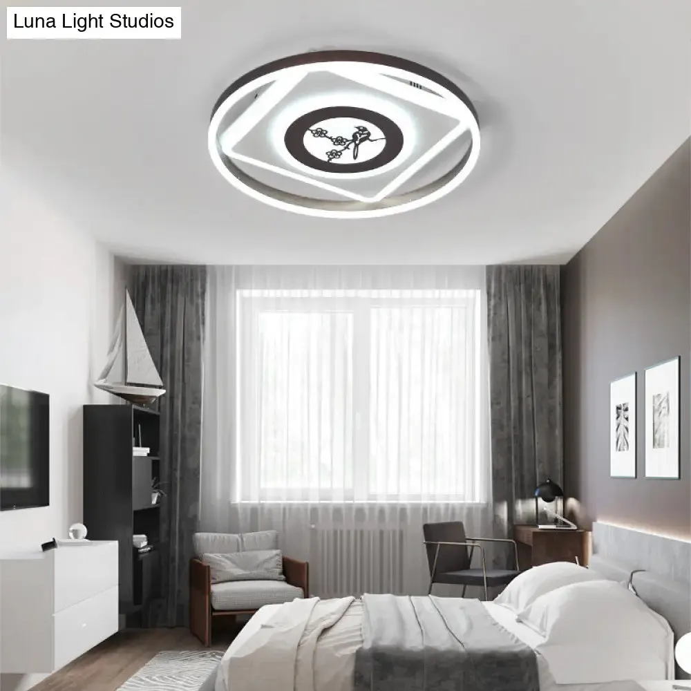 Acrylic Geometric Ceiling Mounted Light - 16"/19.5" Wide - Modern Coffee LED Flush Light in White - Stepless Dimming with Remote Control