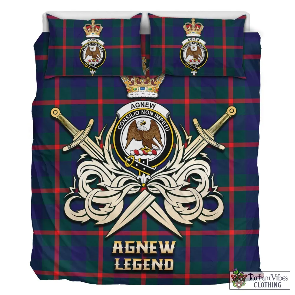 Agnew Tartan Bedding Set with Clan Crest and the Golden Sword of Courageous Legacy