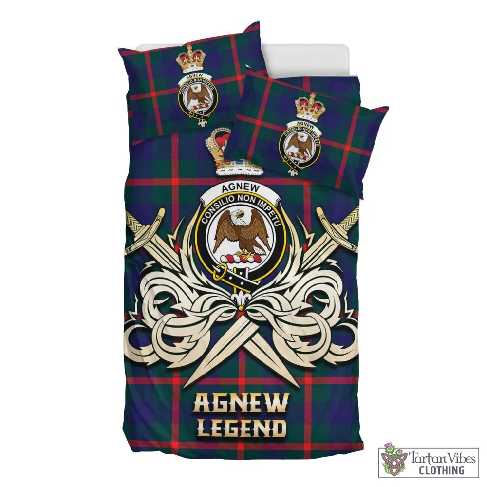 Agnew Tartan Bedding Set with Clan Crest and the Golden Sword of Courageous Legacy