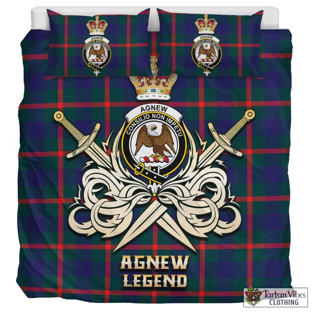 Agnew Tartan Bedding Set with Clan Crest and the Golden Sword of Courageous Legacy