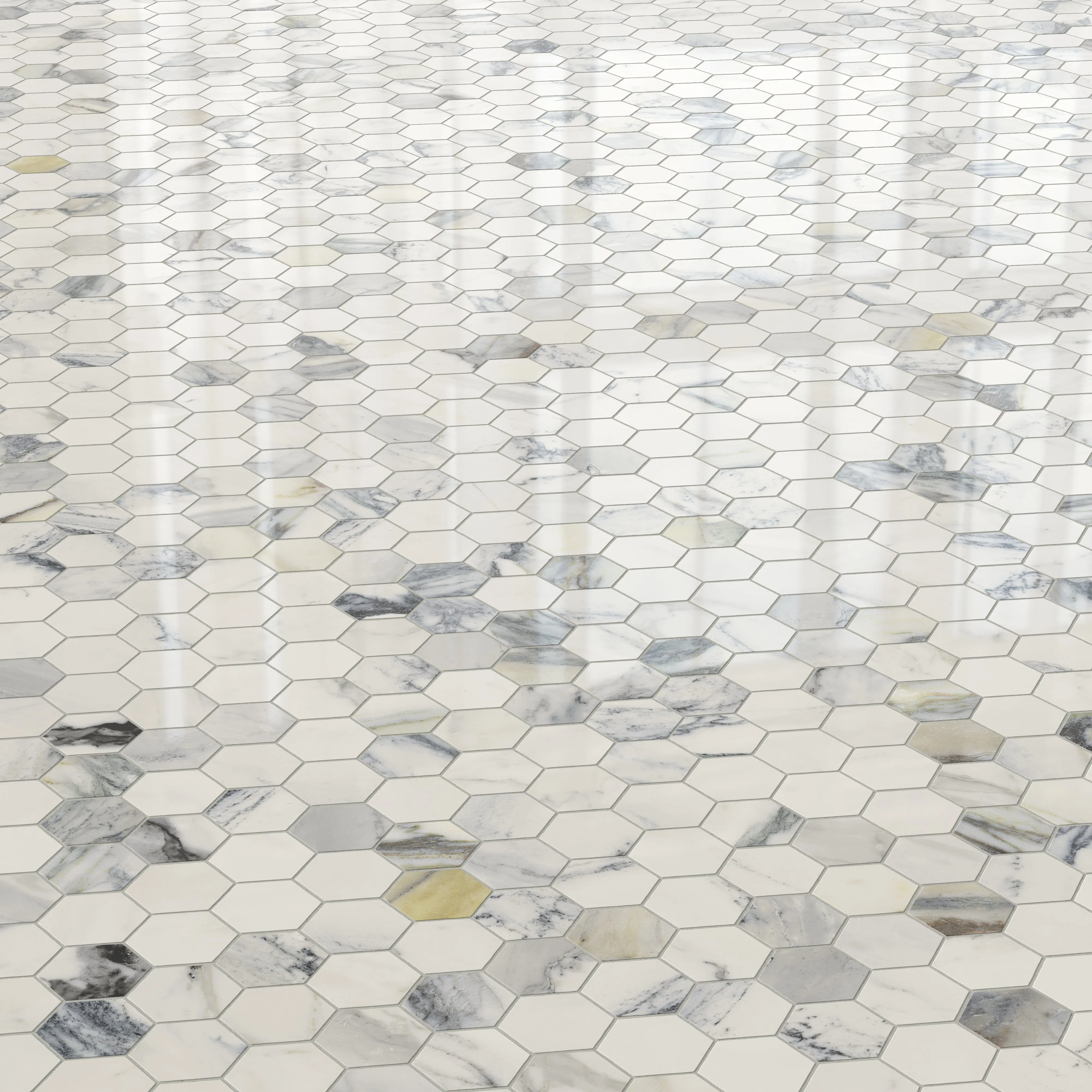 Aniston 2x2 Polished Porcelain Hexagon Mosaic Tile in Calacatta Antico