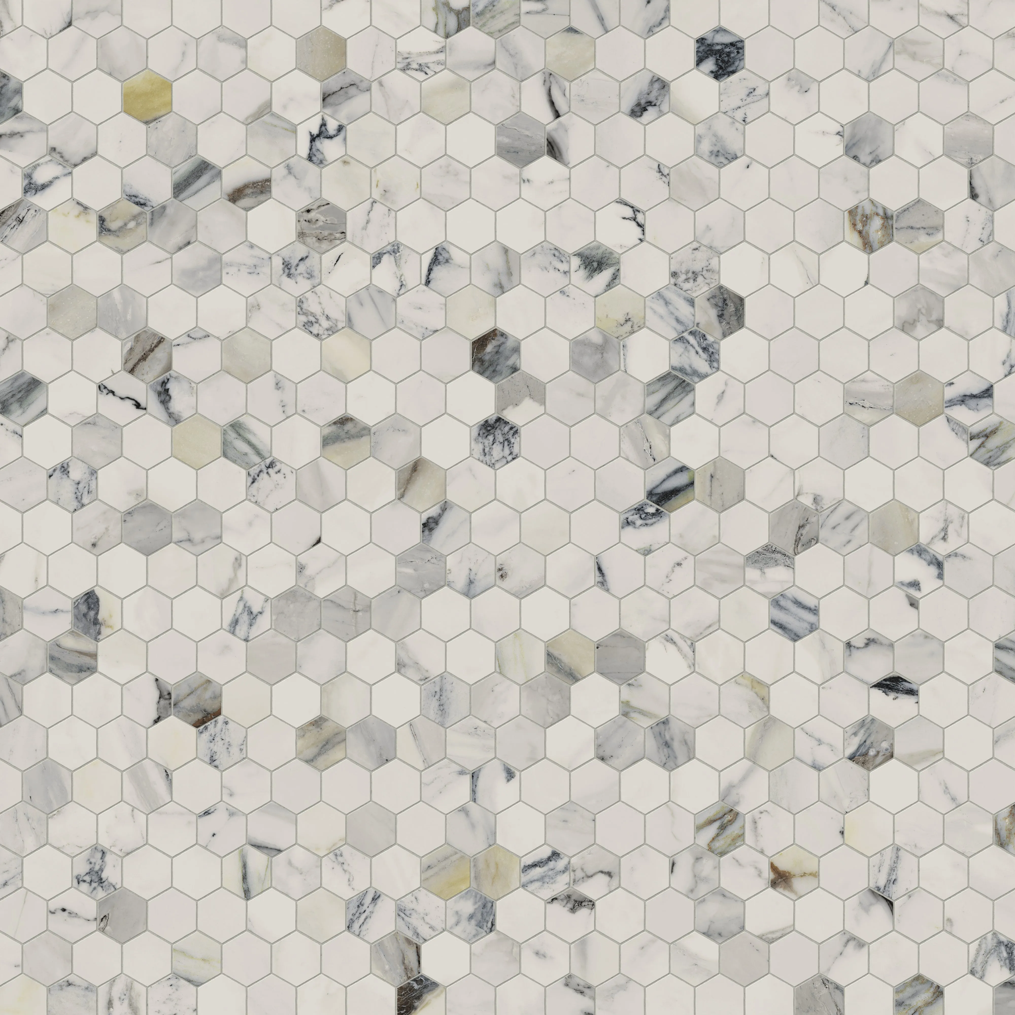 Aniston 2x2 Polished Porcelain Hexagon Mosaic Tile in Calacatta Antico