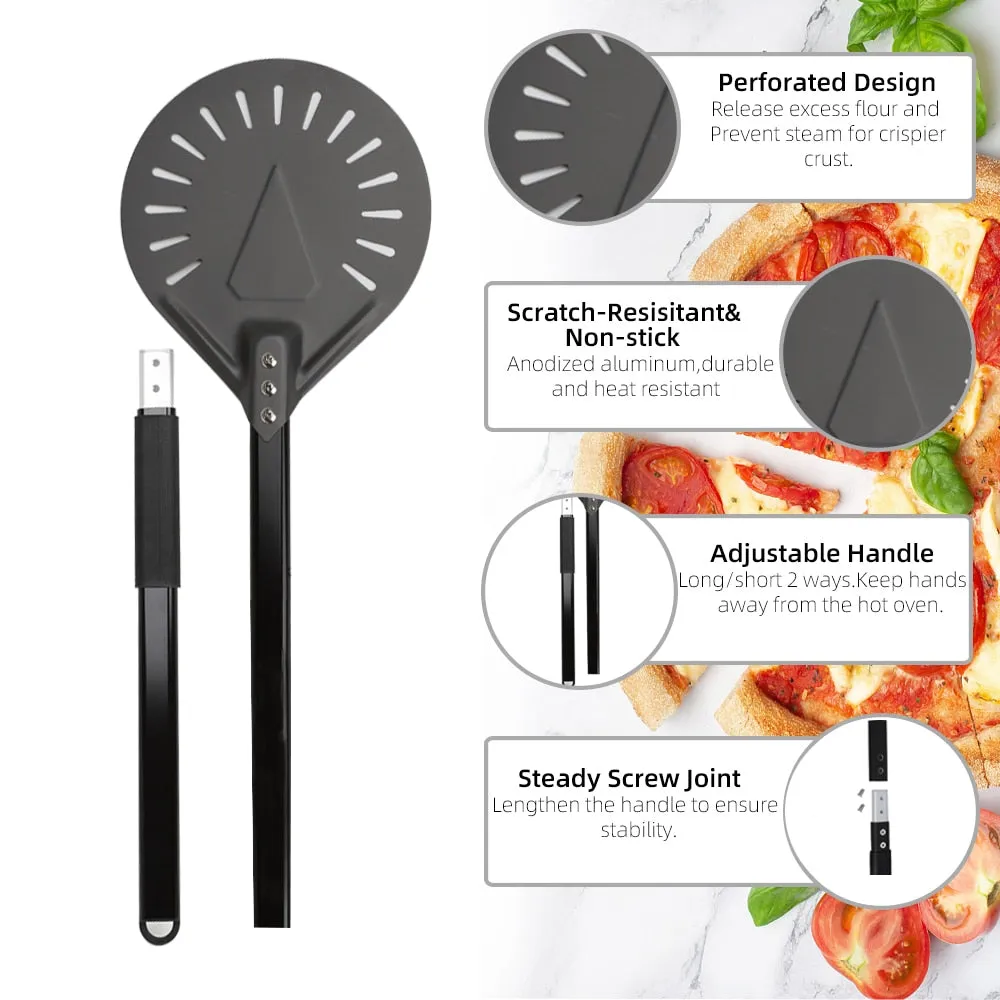 Anygleam Pizza Shovel 115cm Dark Grey for Perforated Peel with Metal Handle Oven Turning Baking Accessory