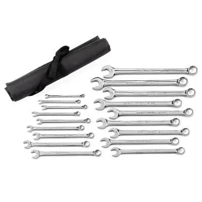 Apex Tool Group Long Pattern Combination Metric Wrench Sets, 12 Points, Metric, Chrome, 18 Pc., 81920