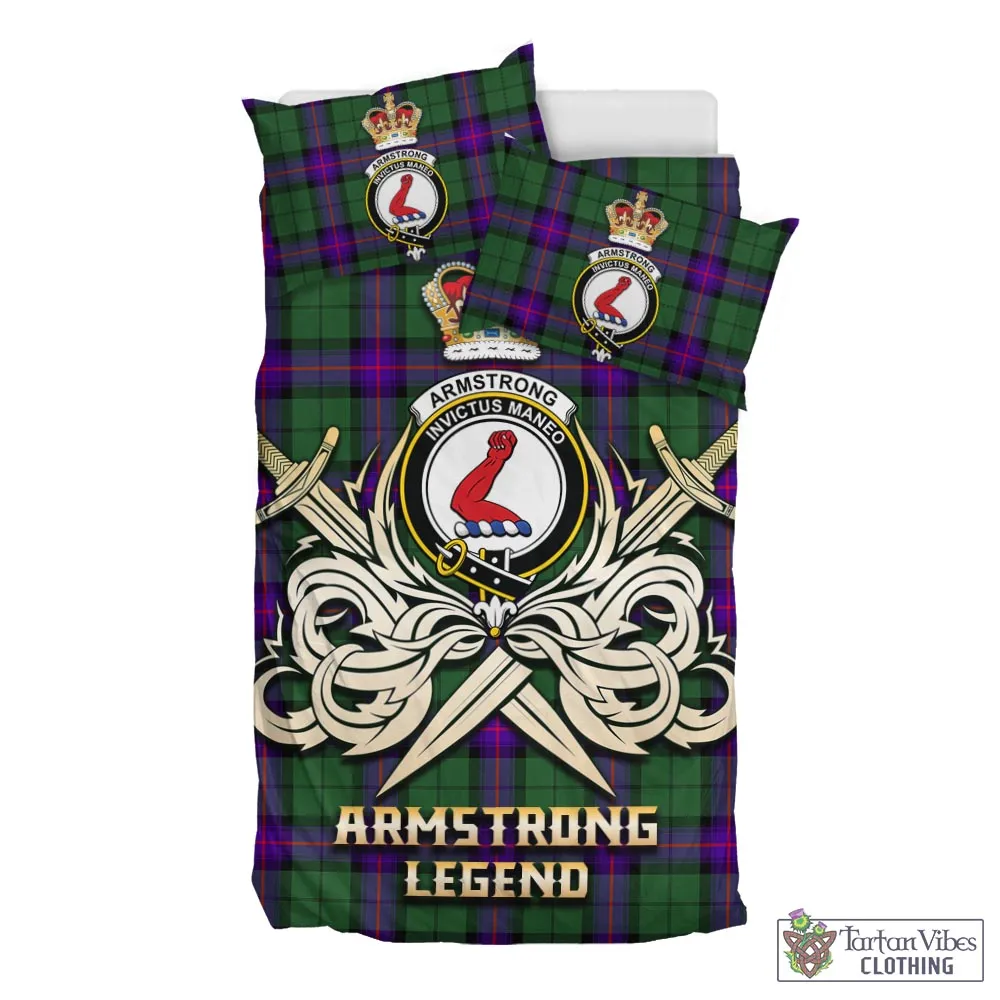 Armstrong Modern Tartan Bedding Set with Clan Crest and the Golden Sword of Courageous Legacy