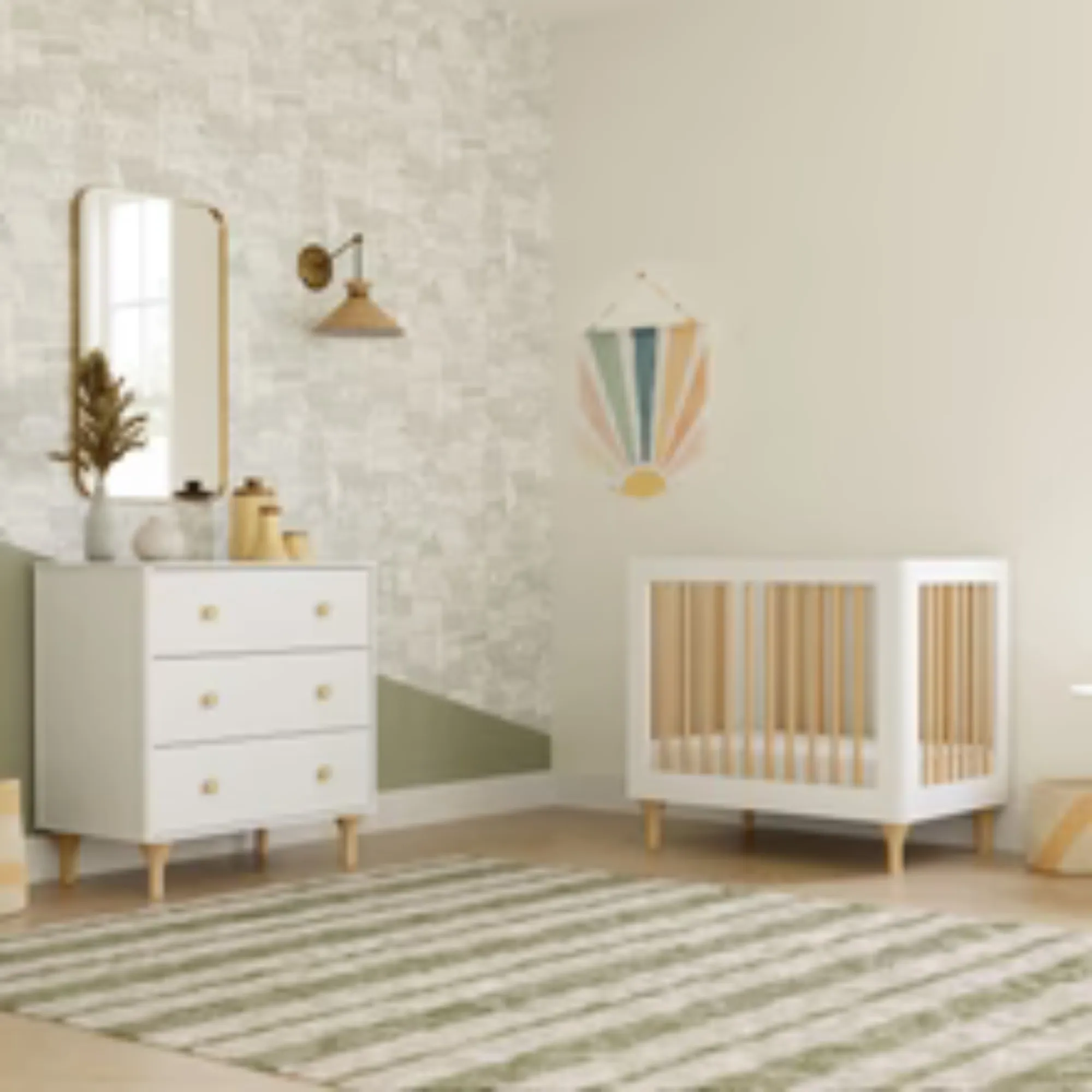 BABYLETTO Lolly 4-in-1 Convertible Mini Crib w/Toddler Bed Conversion Kit - White/Natural