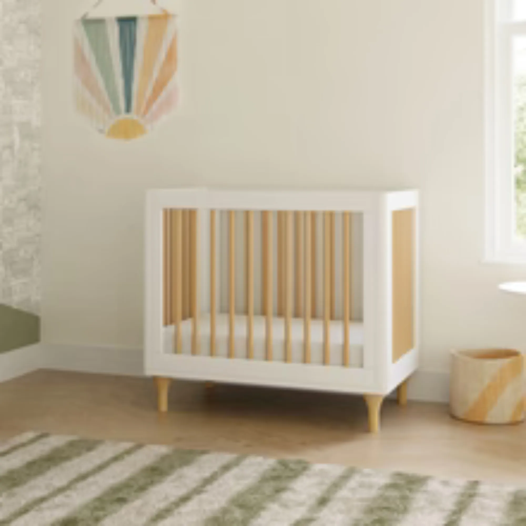 BABYLETTO Lolly 4-in-1 Convertible Mini Crib w/Toddler Bed Conversion Kit - White/Natural