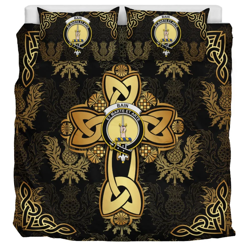 Bain Clan Bedding Sets Gold Thistle Celtic Style