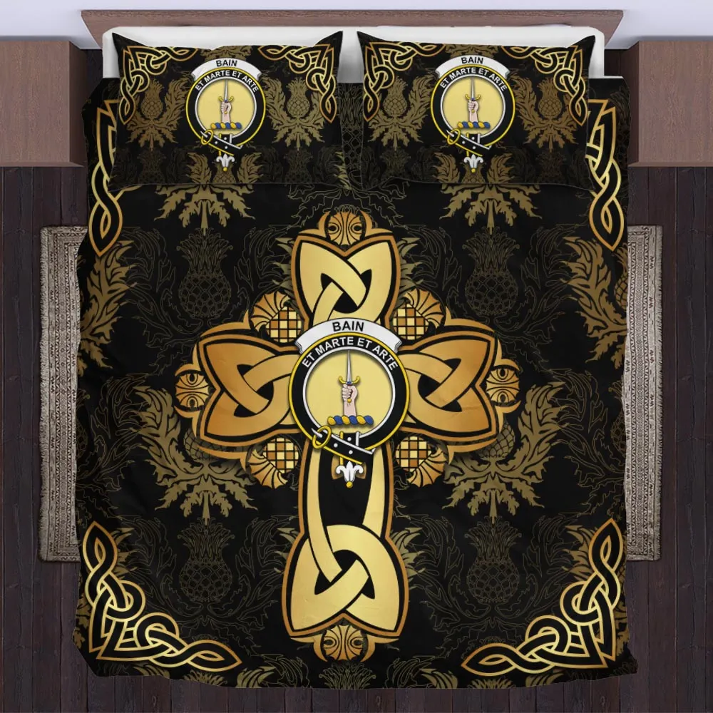 Bain Clan Bedding Sets Gold Thistle Celtic Style