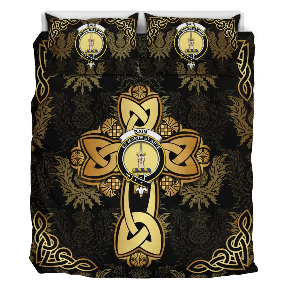 Bain Clan Bedding Sets Gold Thistle Celtic Style