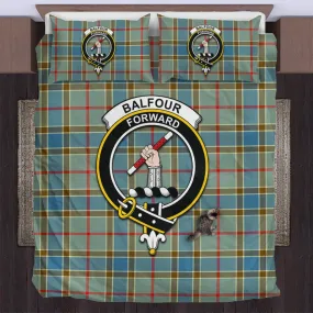 Balfour Blue Tartan Bedding Set with Family Crest