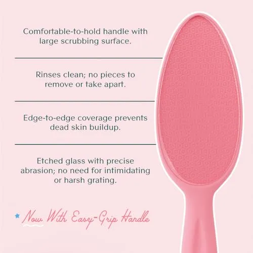 Bare August Glass Foot File Callus Remover for Feet - Heel Scraper & in Shower Foot Scrubber Dead Skin Remover - Pedicure Foot Buffer for Soft Feet (with Handle, Pink)