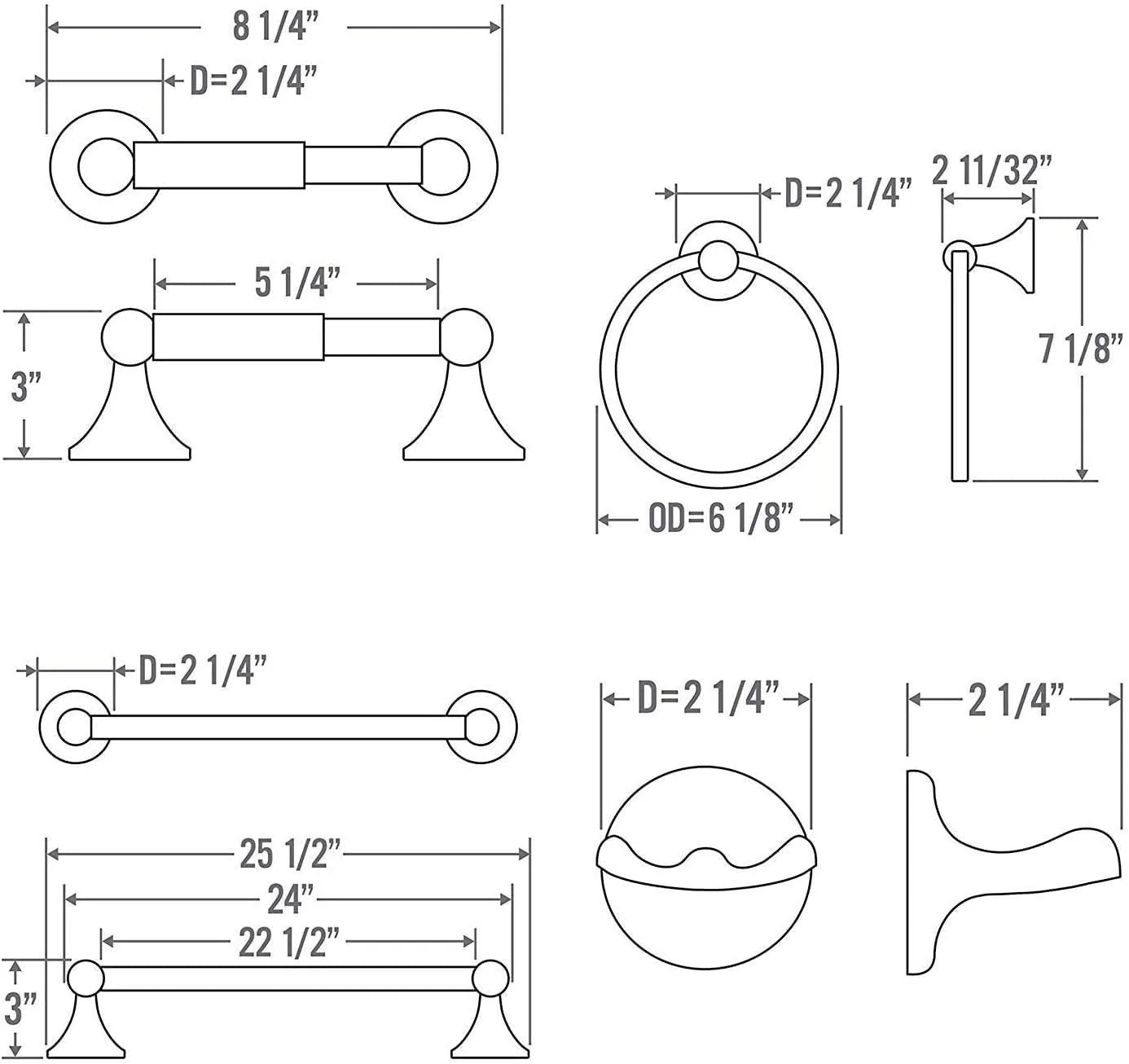 Bathroom Hardware Accessory Set Includes 24 Towel Bar, Toilet Paper Holder, Hand